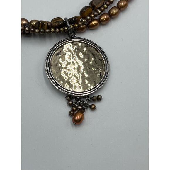 SILPADA Tiger's Eye Bronze Pearl Sterling Silver Necklace N1838 Strand
Disk - Picture 13 of 16